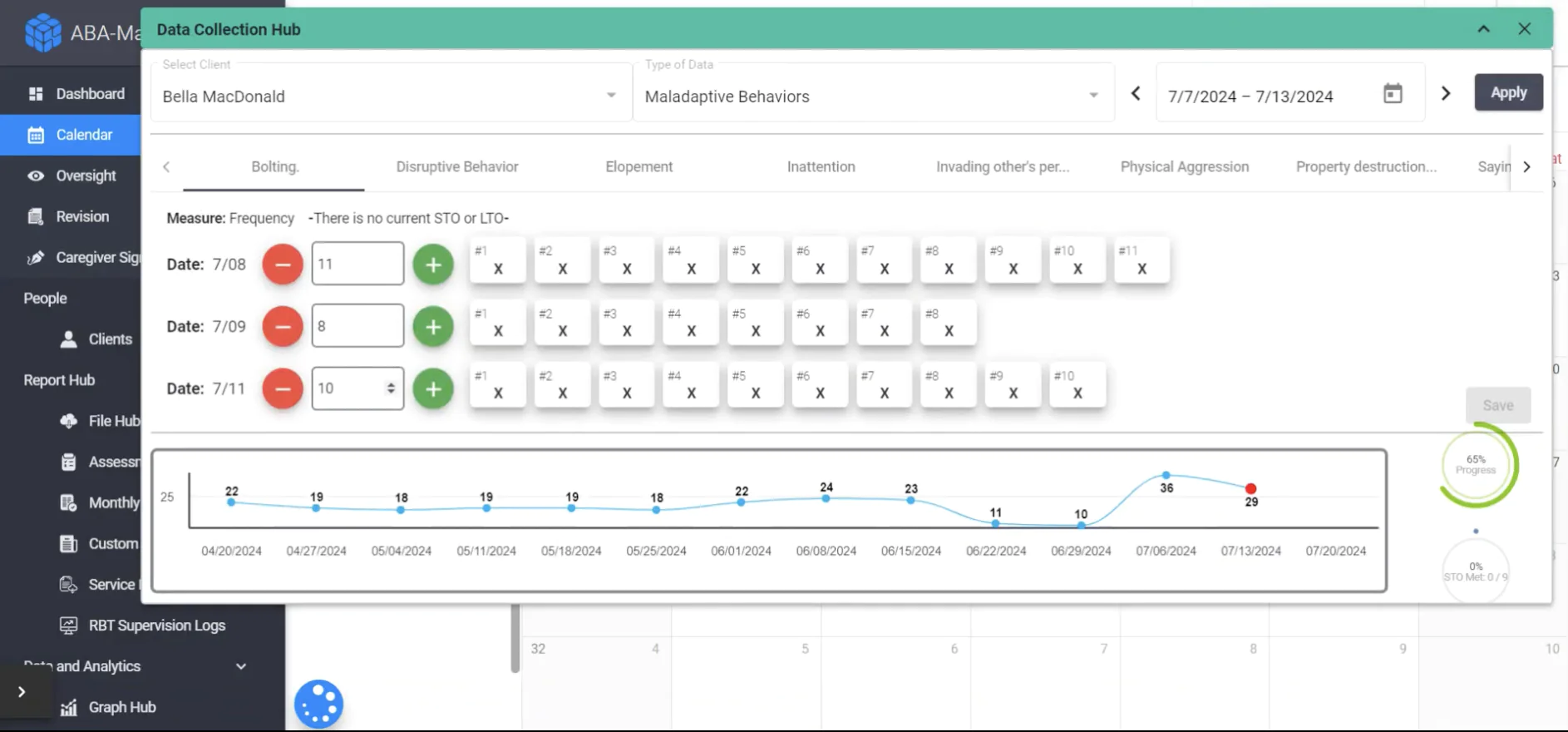 The image shows ABA Matrix's data collection feature. 